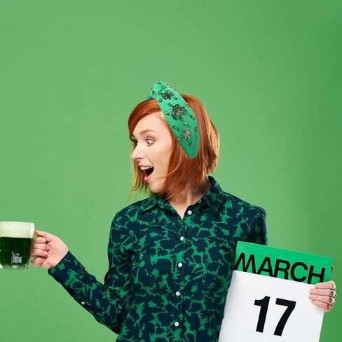 عصابة رأس mokkia St.Patrick's Day للنساء عصابة رأس خضراء شامروك كريستال حجر الراين مرصعة بالجواهر عصابة رأس معقودة لاكي الأيرلندية للعطلات وإكسسوارات الشعر هدايا (شامروك B) in Kuwait