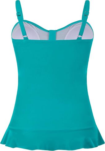 Hilor Women's 50's Retro Ruched Tankini Swimsuit Top with Ruffle Hem Bathing Suit Top Tummy Control Swim Tops in Saudi Arabia