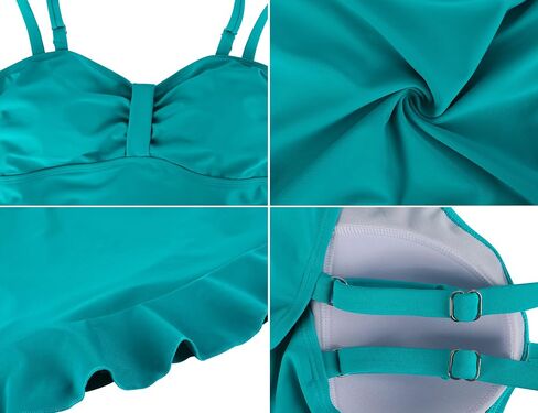 Hilor Women's 50's Retro Ruched Tankini Swimsuit Top with Ruffle Hem Bathing Suit Top Tummy Control Swim Tops in Saudi Arabia