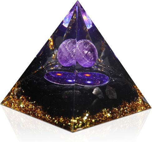 Moonstone Orgone Pyramid Amethyst Ball Orgonite Pyramids، بلورات شفاء وأحجار شفاء، كريستال كوارتز شفاف لتقليل التوتر شقرا ريكي شفاء التأمل يجذب الحظ والازدهار والنجاح in Kuwait