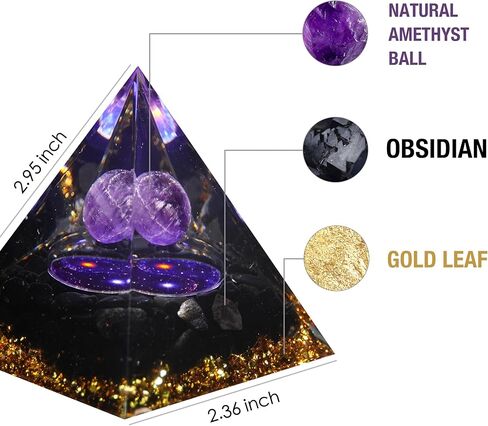 Moonstone Orgone Pyramid Amethyst Ball Orgonite Pyramids، بلورات شفاء وأحجار شفاء، كريستال كوارتز شفاف لتقليل التوتر شقرا ريكي شفاء التأمل يجذب الحظ والازدهار والنجاح in Kuwait