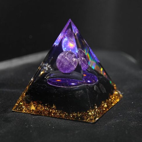 Moonstone Orgone Pyramid Amethyst Ball Orgonite Pyramids، بلورات شفاء وأحجار شفاء، كريستال كوارتز شفاف لتقليل التوتر شقرا ريكي شفاء التأمل يجذب الحظ والازدهار والنجاح in Kuwait