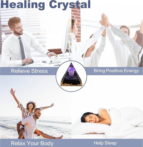 Moonstone Orgone Pyramid Amethyst Ball Orgonite Pyramids، بلورات شفاء وأحجار شفاء، كريستال كوارتز شفاف لتقليل التوتر شقرا ريكي شفاء التأمل يجذب الحظ والازدهار والنجاح in Kuwait