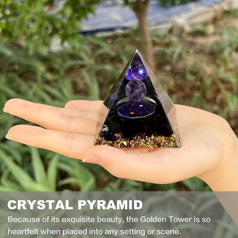Moonstone Orgone Pyramid Amethyst Ball Orgonite Pyramids، بلورات شفاء وأحجار شفاء، كريستال كوارتز شفاف لتقليل التوتر شقرا ريكي شفاء التأمل يجذب الحظ والازدهار والنجاح in Kuwait