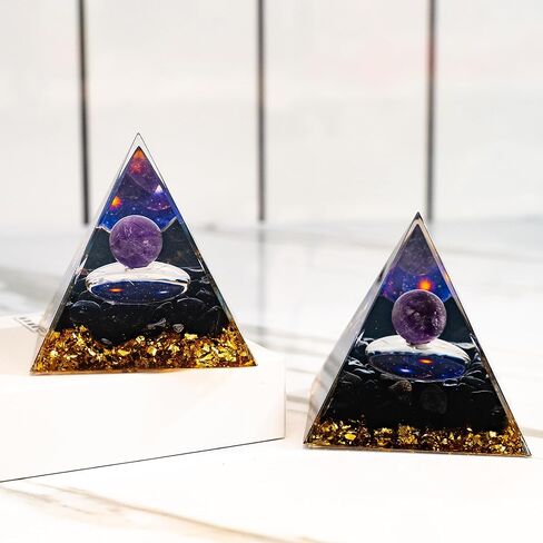 Moonstone Orgone Pyramid Amethyst Ball Orgonite Pyramids، بلورات شفاء وأحجار شفاء، كريستال كوارتز شفاف لتقليل التوتر شقرا ريكي شفاء التأمل يجذب الحظ والازدهار والنجاح in Kuwait