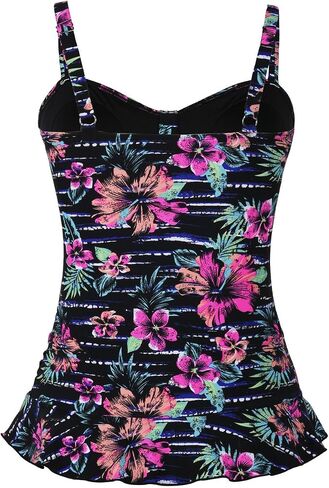 Hilor Women's 50's Retro Ruched Tankini Swimsuit Top with Ruffle Hem Bathing Suit Top Tummy Control Swim Tops in Saudi Arabia