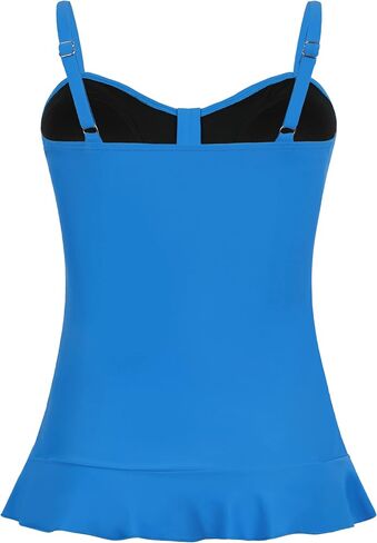 Hilor Women's 50's Retro Ruched Tankini Swimsuit Top with Ruffle Hem Bathing Suit Top Tummy Control Swim Tops in Saudi Arabia