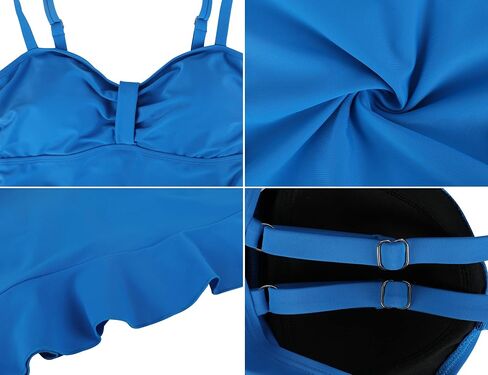 Hilor Women's 50's Retro Ruched Tankini Swimsuit Top with Ruffle Hem Bathing Suit Top Tummy Control Swim Tops in Saudi Arabia