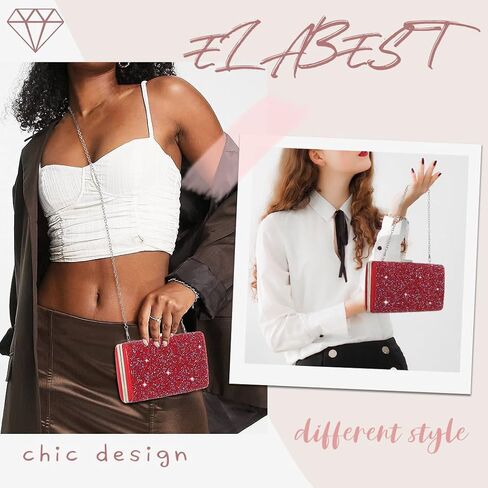 ELABEST Glitter Evening Clutch Bag Double Sided Diamond Bag Crossbody Purse Wedding Party Bag for Women in Saudi Arabia