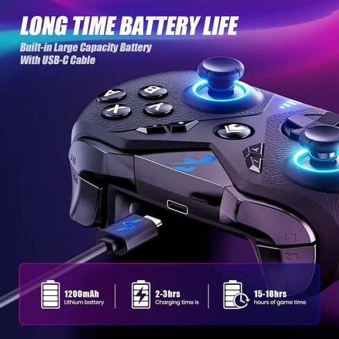 وحدات تحكم التبديل، وحدة تحكم Nin-tendo Switch متوافقة مع Switch/Switch Lite/Switch OLED/IOS/Android/Windows، وحدة تحكم لاسلكية Switch Pro مع ضوء LED ملون/صدمة مزدوجة/Turbo/تحكم في الحركة in Kuwait
