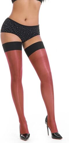 RUIBAVYA Shiny Thigh High Stockings Stay Up Nylons High Glossy Elastic Sheer Stockings Oily Shiny Thigh Highs 30D in Saudi Arabia