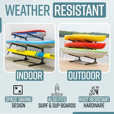 Teal Triangle Adjustable Freestanding Kayak Storage Rack, Holds 3 Kayaks | Outdoor Kayak Rack, Paddle Board Holder, Canoe Rack, Kayak Stand, Felt Padded Arms, Weather Resistant Steel in Kuwait