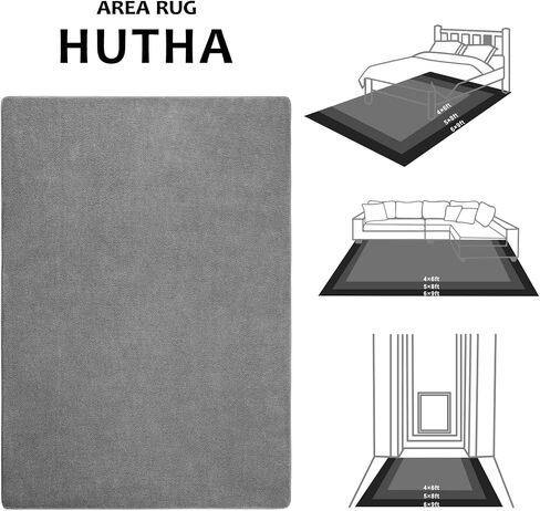 Hutha Large Area Rugs for Bedroom Living Room, 6x9 Grey Solid Fluffy Super Soft Memory-Foam Furry Bedside Carpets, Modern Indoor Floor Rug Aesthetic Minimalist Rug for Kids Girls Boys Home Decor in Saudi Arabia