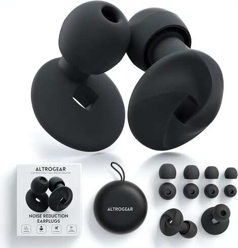 Silicone Ear Plugs for Sleeping - Noise Cancelling Earplugs for Deep Sleep, Travel & Meditation - Comfortable & Reusable with Small, Medium, Large Tips - Black in Saudi Arabia