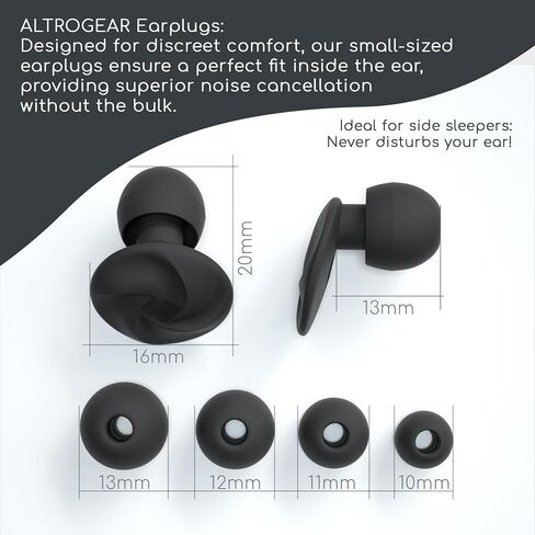 Silicone Ear Plugs for Sleeping - Noise Cancelling Earplugs for Deep Sleep, Travel & Meditation - Comfortable & Reusable with Small, Medium, Large Tips - Black in Saudi Arabia