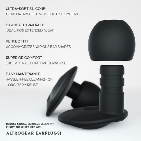 Silicone Ear Plugs for Sleeping - Noise Cancelling Earplugs for Deep Sleep, Travel & Meditation - Comfortable & Reusable with Small, Medium, Large Tips - Black in Saudi Arabia