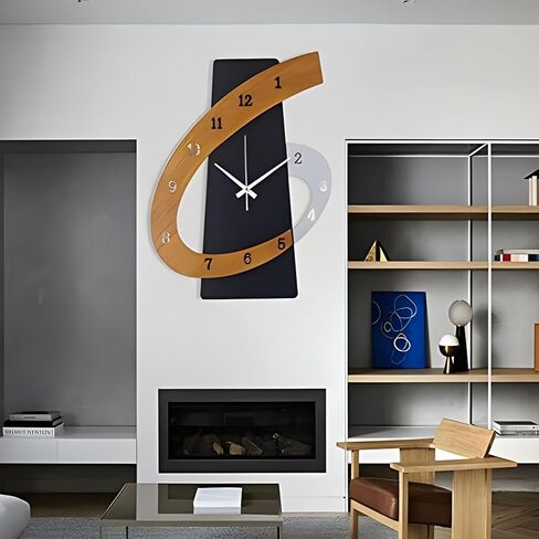 ساعة حائط مزخرفة كبيرة وحديثة ومبتكرة من الشمال، إطار معدني ساعات حائط كوارتز صامتة غير موقوتة لغرفة المعيشة ديكور المدخل وغرفة النوم والمقاهي ومدفأة المكتب (الحجم: 13.8 × 17.3 بوصة (35 × 44 سم)) in Kuwait