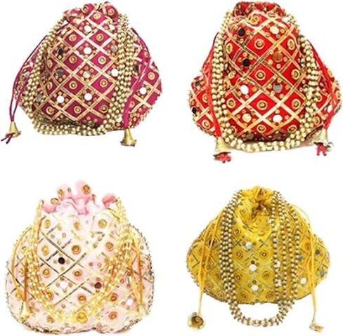 India Gift Hub Indian Handmade Women's Embroidered Drawstring Jewelry Pouch Bag | Indian Potli Handbag | 20 Piece in Saudi Arabia