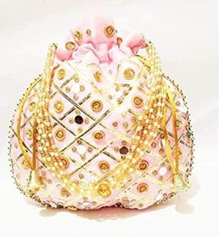 India Gift Hub Indian Handmade Women's Embroidered Drawstring Jewelry Pouch Bag | Indian Potli Handbag | 20 Piece in Saudi Arabia