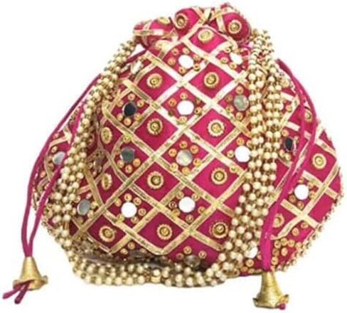 India Gift Hub Indian Handmade Women's Embroidered Drawstring Jewelry Pouch Bag | Indian Potli Handbag | 20 Piece in Saudi Arabia