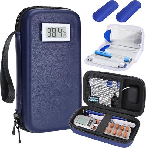 حقيبة سفر مبرد الأنسولين - منظم حقيبة سفر لمرضى السكري مع عرض لدرجة الحرارة، مع عبوتين ثلج قابلتين لإعادة الاستخدام لقلم الأنسولين ومستلزمات مرضى السكري الأخرى، للحياة اليومية والرحلات (رمادي) in Kuwait