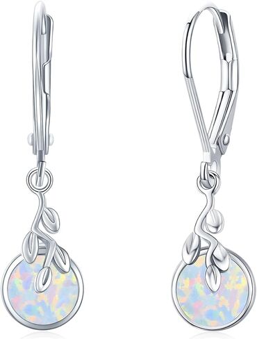 Moonstone Leverback Earrings for Women Sterling Silver Tree Life 6mm Moonstone Dangle Earrings Jewelry Gifts Hypoallergenic Earrings for Girls Sensitive Ears in Saudi Arabia