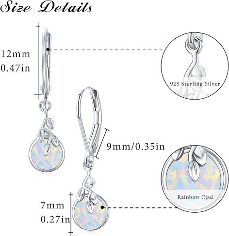 Moonstone Leverback Earrings for Women Sterling Silver Tree Life 6mm Moonstone Dangle Earrings Jewelry Gifts Hypoallergenic Earrings for Girls Sensitive Ears in Saudi Arabia