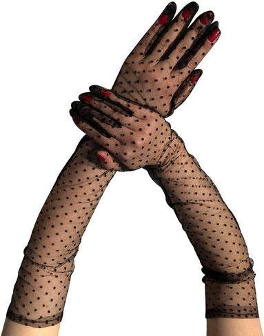 Aniler Women's Elbow Length Bridal Wedding Lace Mesh Polka Dot Long Full Finger Costume Party Prom Gloves in Saudi Arabia
