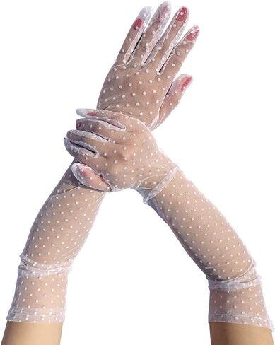 Aniler Women's Elbow Length Bridal Wedding Lace Mesh Polka Dot Long Full Finger Costume Party Prom Gloves in Saudi Arabia