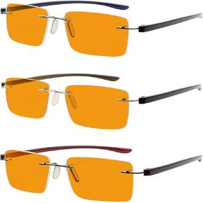نظارات Eyekepper الزرقاء لحجب الضوء - 3 عبوات من قارئات الكمبيوتر بدون إطار
