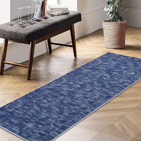 Kitchen Runner Rug 2'3"x8' Hallway Runners Solid Washable Rug Ultra-Thin Low Pile Entryway Runner Kitchen Rug Non-Slip Backing Laundry Long Rug for Living Room Bedroom Bedside Dining Blue