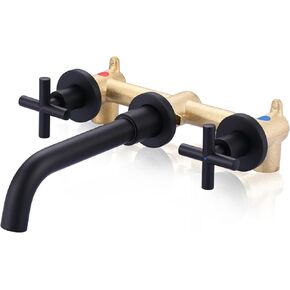 Matte Black Bathroom Faucet, ARCORA 2 Handle Wall Mount Bathroom Faucet and Rough-in Valve Included, Vessel Sink Faucet Wall Mounted