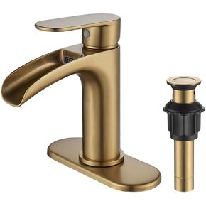 FORIOUS Oil Rubbed Bronze Bathroom Faucet Single Hole, Single Handle Waterfall Bathroom Faucet with Pop-up Drain, 6 inch Antique Brass Bathroom Sink Faucet, ORB Faucet for Bathroom Sink 1 Hole/3 Hole