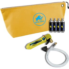 Drain Gun AC Condensate Line Cleaner - 4 Threaded CO2 Cartridges & Canvas Tool Bag, Zipper Pouch - How To Unclog AC Drain Pipe & Condensation Drain Trap - Gallo Gun & Zipper Bags - HVAC Tools - Boldox
