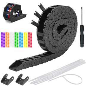 R18 Internal Size 10X20mm Flexible Carrier Drag Chain Cable Wire 1M/39.3 in Length Secure Plastic Black Open Type,for CNC Router Mill and 3D Printer