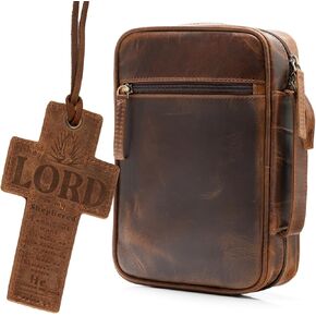 Elizo Leather Bible Cover for Men Women Bible Case Large Book Cover Zipper Church Bible Bag Carrying Case Christian Religious Gifts Bookmark Antique