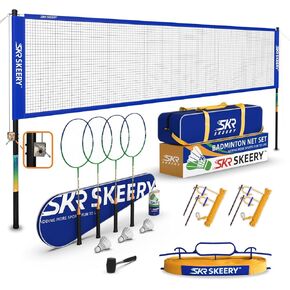 Professional Badminton Set with Winch System,Portable Badminton Net includes Carbon Aluminum Badminton Rackets Set of 4,3 Shuttlecocks and Carrying Bag,Badminton Sets for Backyards,Beach
