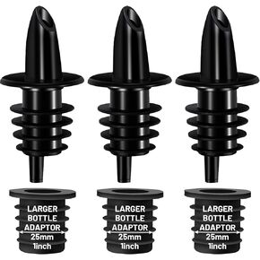 Liquor Pour Spouts for Bottles, Classic Bottle Pourers with 3 Adapter for Alcohol, Olive Oil, Juices and Syrups Bottles, Bar Bartender Accessories, 3 Pack, Plastic
