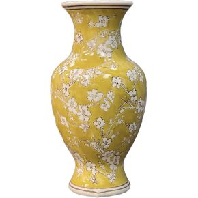 Galt International White & Blue Floral Chinoiserie Ceramic Vase 14" - Hand Painted Antique Style Porcelain Flower Bottle Fishtail Porcelain Chinese Vase for Home Decor Centerpiece