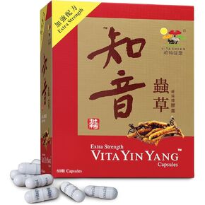 Vita Green Yin Yang Cordyceps Mycelium Capsules, Cordyceps Militaris Mushroom Supplement, Immune Energy, Stamina & Endurance Support Booster, Stress & Fatigue Relief Nutritional Aid, Lung -60 Capsules