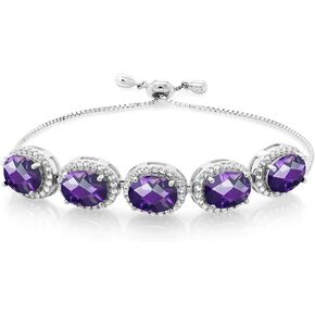 Gem Stone King 925 Sterling Silver Red Created Ruby Tennis Bracelet For Women (11.05 Cttw, Oval 9X7MM, Gemstone July Birthstone, Fully Adjustable Up to 9 Inch)