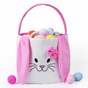 Easter Bunny Baskets for Kids Empty Egg Hunt Bags, Rabbit Buckets with Handle for Carrying Candy Cute Stuffed Easter Festival Gifts (Blue)