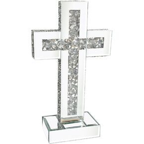 Aeveco Silver Mirrored Cross, Crystal Crush Diamond Cross for Living Room, Bedroom, Home Decor