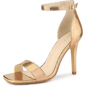 Allegra K Women's Textured Square Toe Buckle Ankle Strap Stiletto Heel Sandals