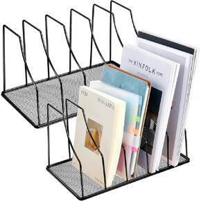 2 Pcs 5 Slot File Sorter Organizer Binder Holder for Desk Wire Magazine Holder Rack Upright File Folder Organizer Stand for Office Book Paper Home Shelf Storage(Black)