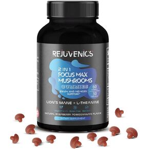 Focus Max Brain and Memory Support Gummies with Lions Mane (500mg) and L-Theanine (200mg) - 60 Gummies