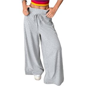 MakeMeChic Women's Tie Elastic Waist Wide Leg Pant Sweatpants Y2K Palazzo Baggy Pants
