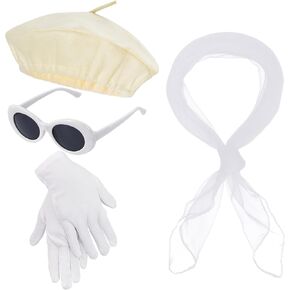 choyaxo 4pcs French Beret Hat Set Costume Accessories Set Including Beret Hat Scarf Gloves Sunglasses for Women Girls Halloween French Themed Party