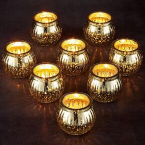 Romadedi Votive Tealight Candle Holders - 24 pcs Amber Glass Tea Light Holder Bulk Table Centerpiece Boho Wedding Decor Vintage Party Dinner Home Fall Decoration Festivals Christmas
