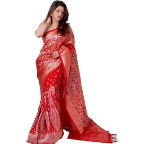KNETLI Banarasi Silk Saree for Women Traditional Zari work Saree for Women's With Unstitched Blouse in Kuwait